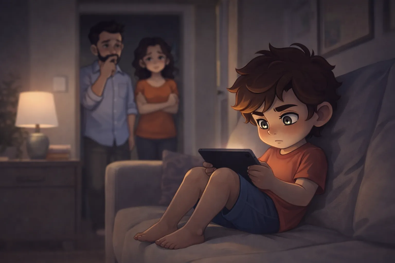 Family at home during COVID lockdown concerned about screen time